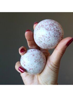Cinnabrite Sphere Bright Personality Crystal Ball Speckled Pink White Stone Orb